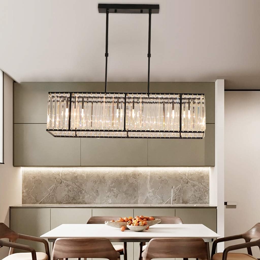 Kristallen Kroonluchter Rechthoekig met E14 Fitting Zwart Goud Eetkamer Keukeneiland Hanglamp Modern | Sulvida