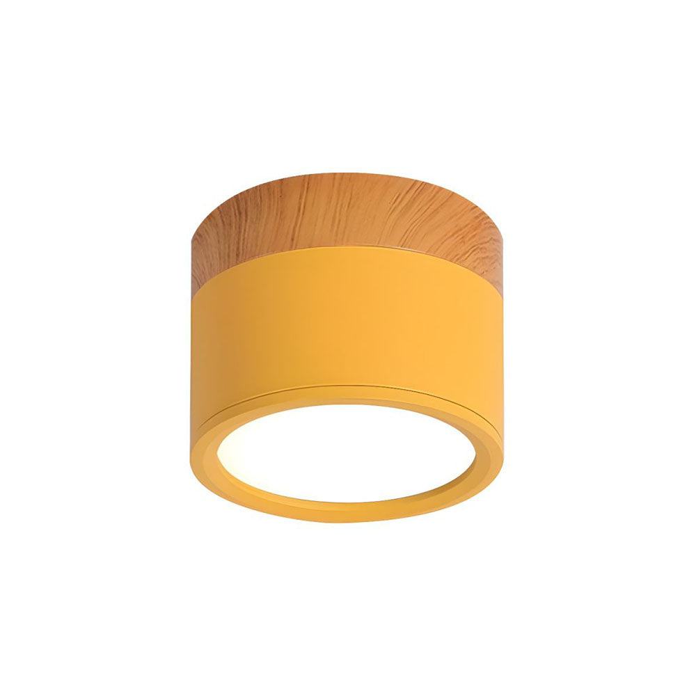 Compacte plafondspot aluminium hout rond warm wit LED verlichting hal woonkamer eetkamer modern Scandinavisch | Sulvida