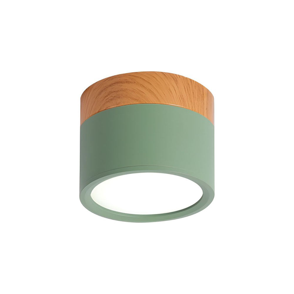 Compacte plafondspot aluminium hout rond warm wit LED verlichting hal woonkamer eetkamer modern Scandinavisch | Sulvida