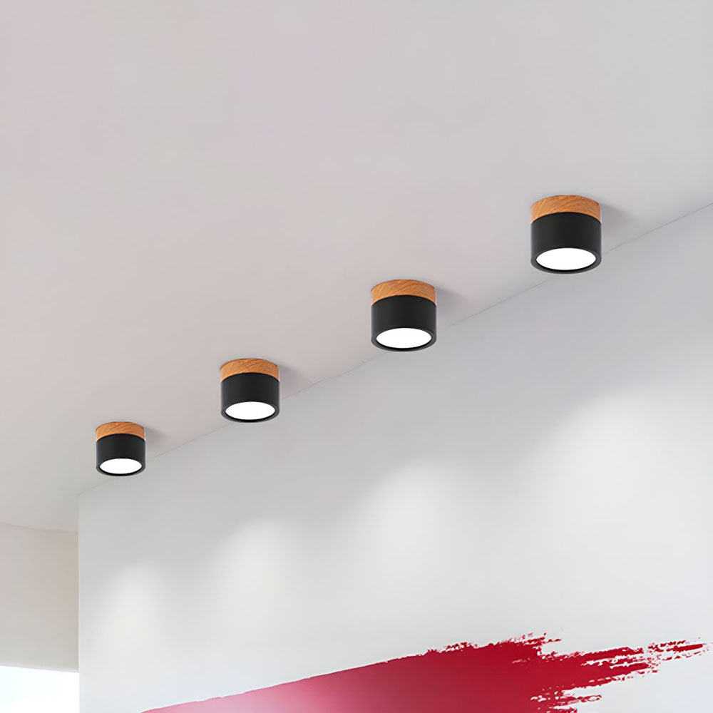 Compacte plafondspot aluminium hout rond warm wit LED verlichting hal woonkamer eetkamer modern Scandinavisch | Sulvida