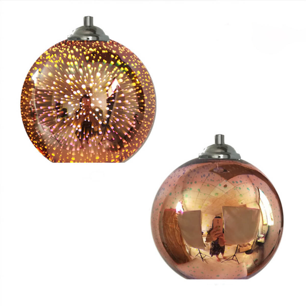Glazen hanglamp met 3D vuurwerkeffect modern koepelontwerp metalen fitting sfeervol lichtpunt woonkamer eetkamer | Sulvida