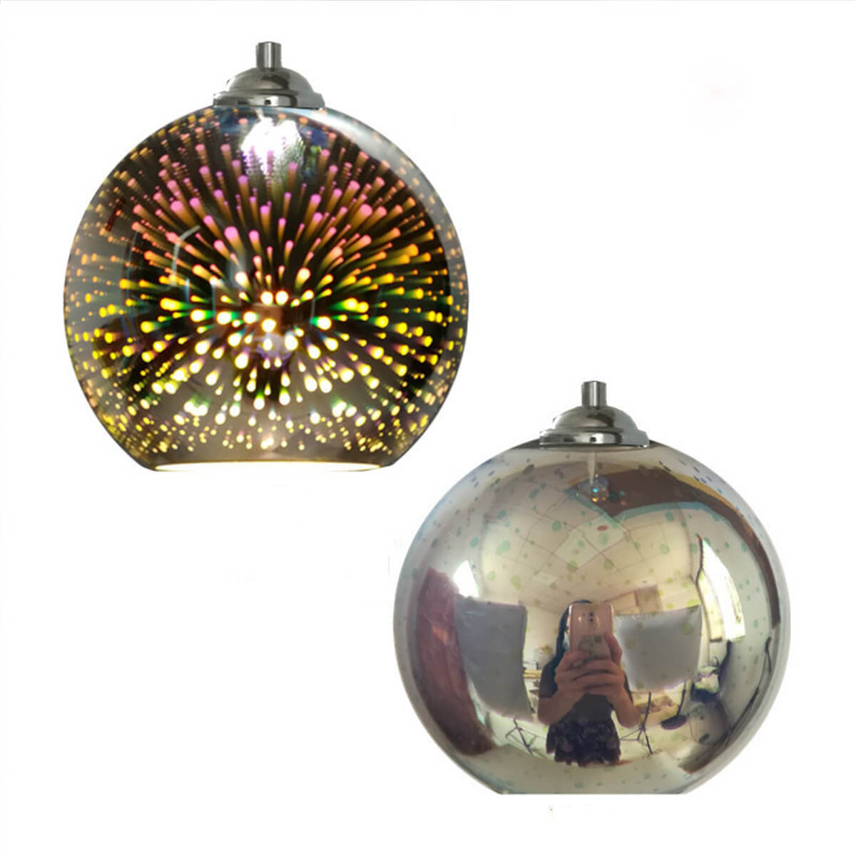 Glazen hanglamp met 3D vuurwerkeffect modern koepelontwerp metalen fitting sfeervol lichtpunt woonkamer eetkamer | Sulvida