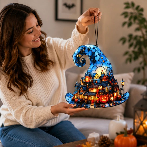 Acryl Raamhanger Heksenhoed Pompoendorp Halloween Decoratie voor Raam Slaapkamer Woonkamer Feestdecoratie | Sulvida
