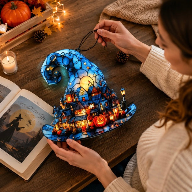 Acryl Raamhanger Heksenhoed Pompoendorp Halloween Decoratie voor Raam Slaapkamer Woonkamer Feestdecoratie | Sulvida