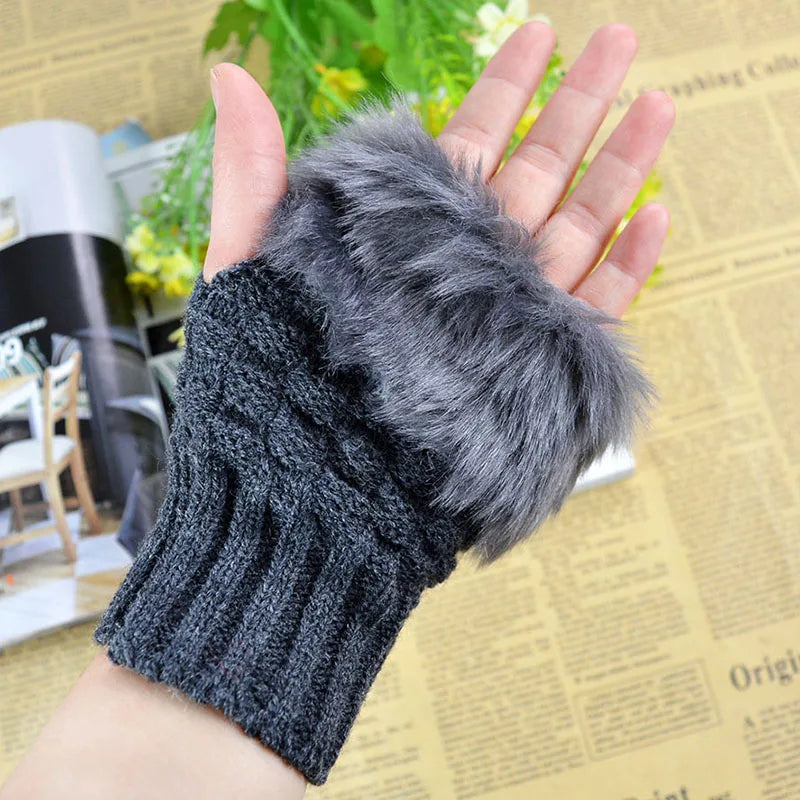 Vingerloze Handschoenen Dames Faux Fur Winter Pluche Wanten Gebreide Warme Touchscreen Winterhandschoenen | Sulvida
