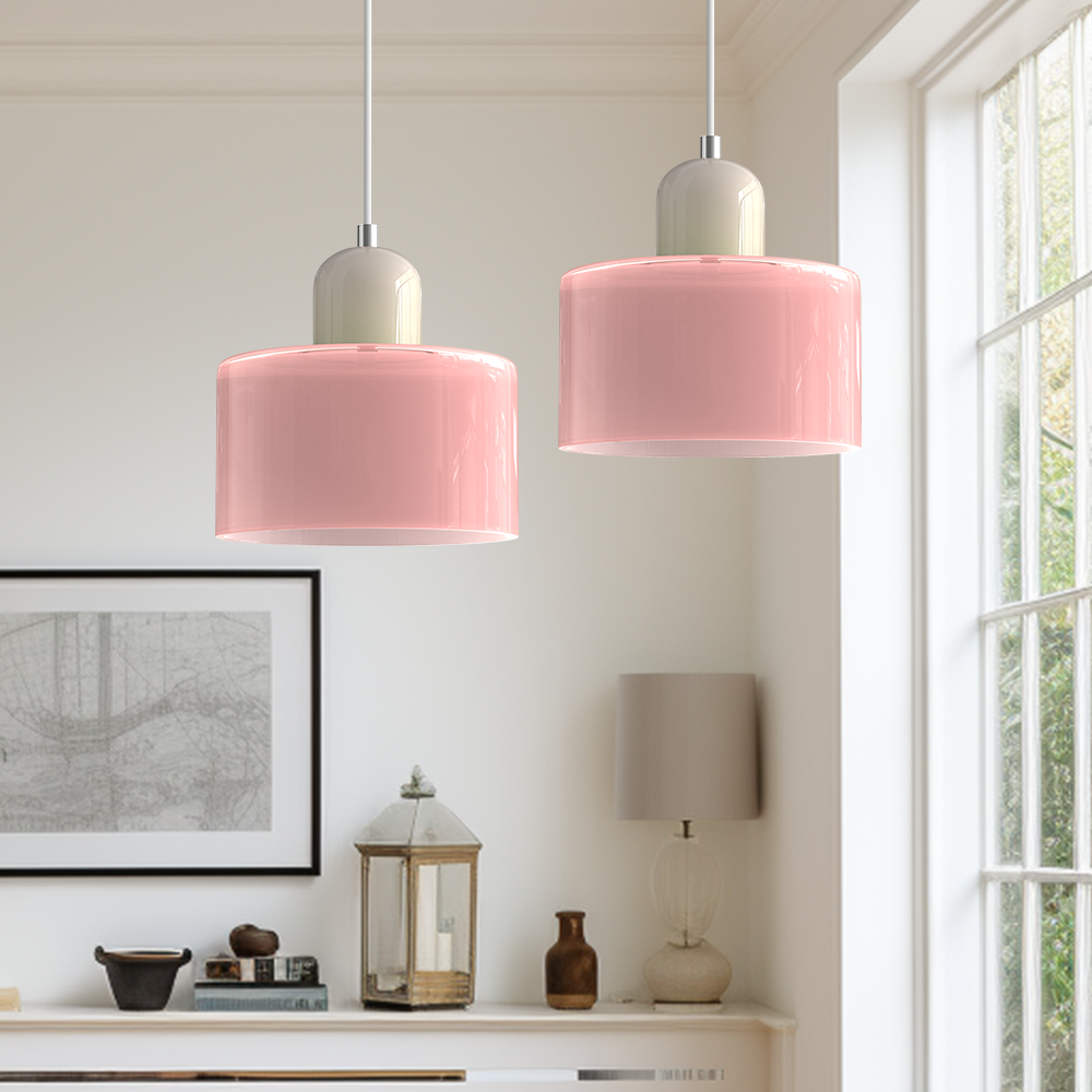 Glazen Hanglamp Bauhaus Stijl E27 Fitting Gekleurde Kap Eetkamer Interieur Designverlichting Woonkamer | Sulvida