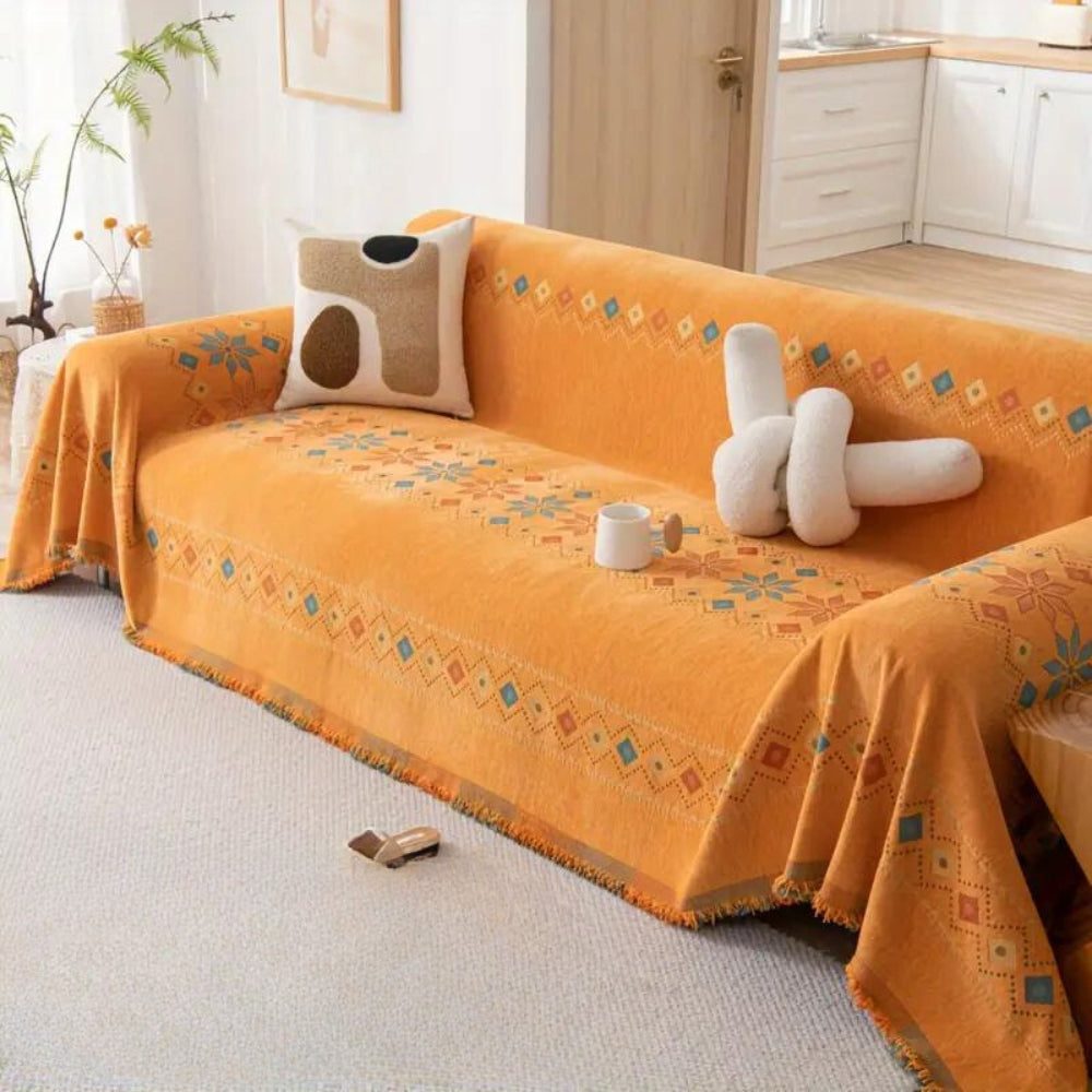 Chenille bankovertrek bohemian stijl anti-slip bescherming met decoratieve kwasten voor 1- 2- 3- 4-zits bank | Sulvida