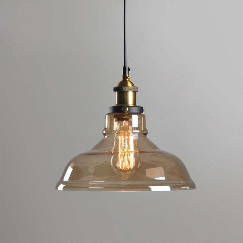 Industriële Glazen Hanglamp Metaal E27 Fitting Clear Amber Smoke Grey Verstelbaar Snoer Eetkamer Woonkamer | Sulvida