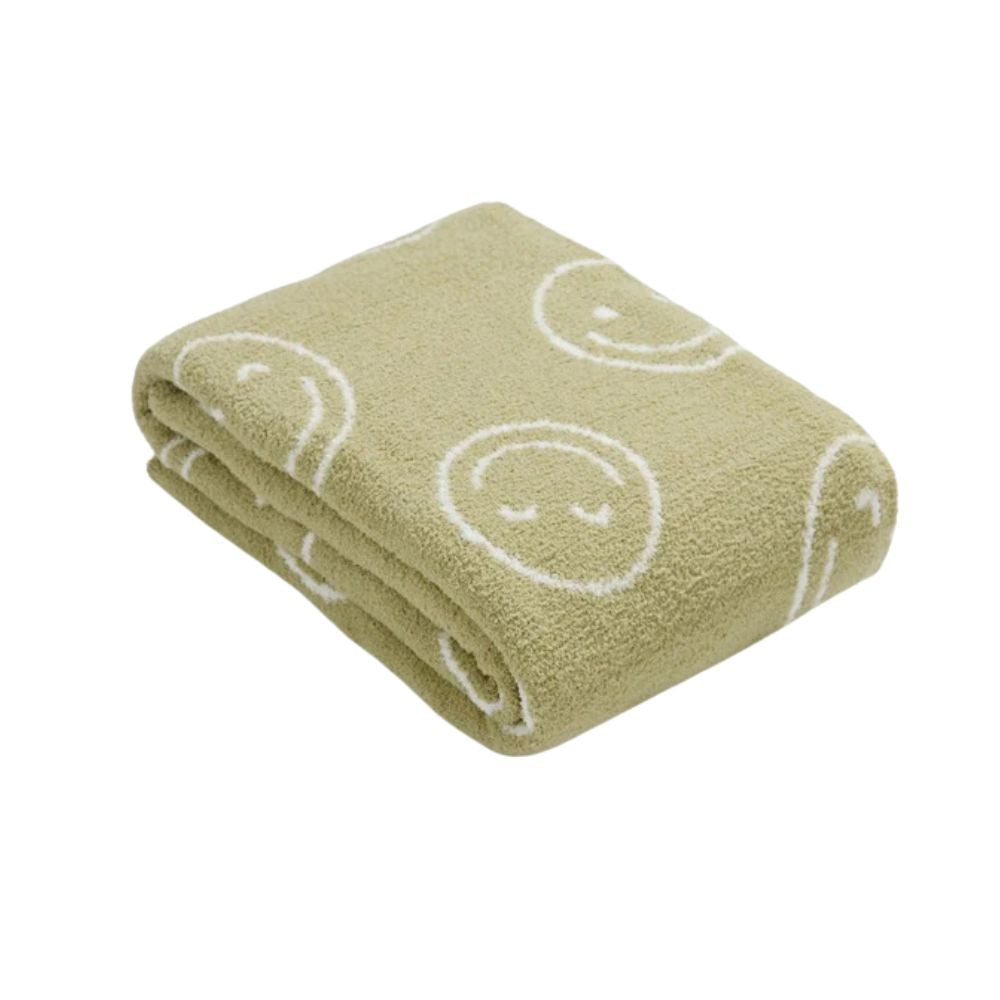 Pluche Plaid met Smiley Patroon – Zachte Fleece Deken voor Woonkamer Slaapkamer Bank Stoel Warm Decoratief | Sulvida