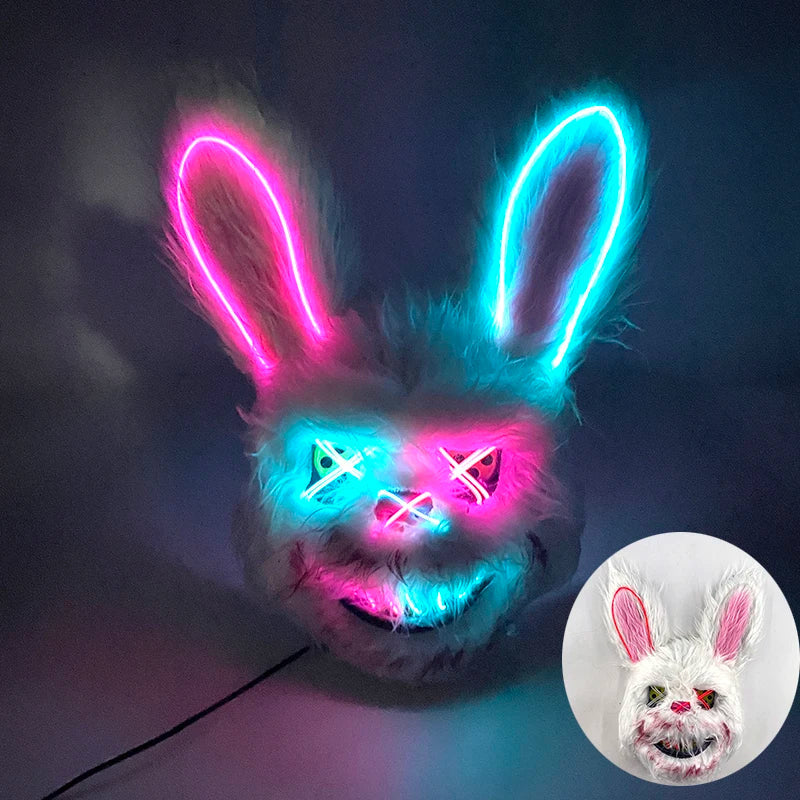 Verlicht Pluche Horrormasker Beer of Konijn met Neon Draad voor Feesten en Halloween Verkleedkleding | Sulvida