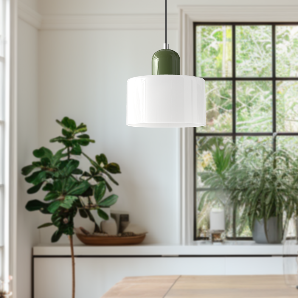 Glazen Hanglamp Bauhaus Stijl E27 Fitting Gekleurde Kap Eetkamer Interieur Designverlichting Woonkamer | Sulvida