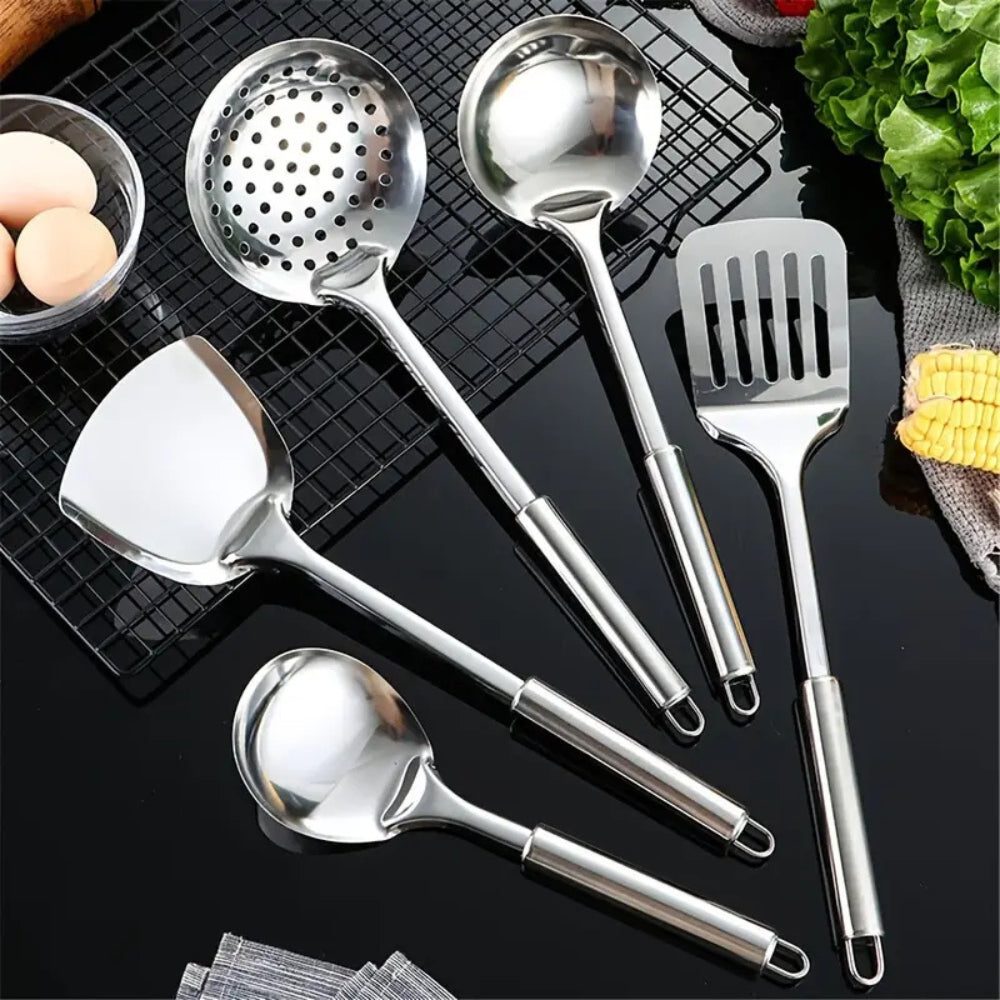 RVS Keukengerei Set 5-Delig met Ergonomische Handgrepen voor Professioneel Koken en Dagelijks Gebruik | Sulvida
