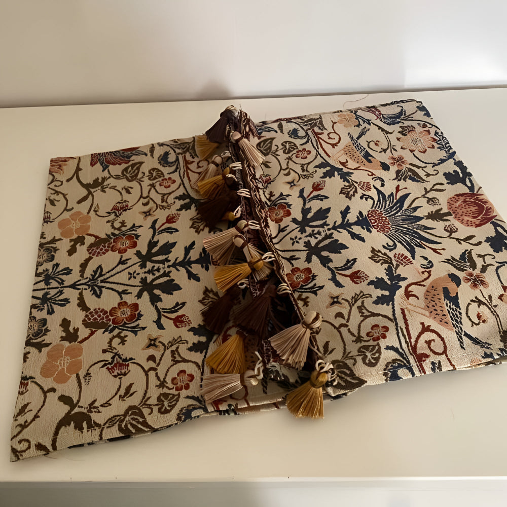 Jacquard Tafelloper met Vintage Vogelmotief en Kwastjes Landelijke Stijl Tafeldecoratie Eettafel Decoratie | Sulvida