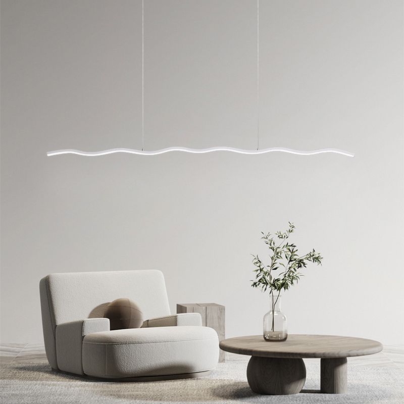 Moderne LED Hanglamp Golvende Lijn Zwart Wit Design Woonkamer Slaapkamer Eetkamer Dimbaar Verstelbaar | Sulvida