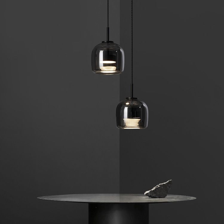 Rookgrijze glazen hanglamp met dimfunctie voor woonkamer eetkamer en slaapkamer industriële sfeerverlichting | Sulvida