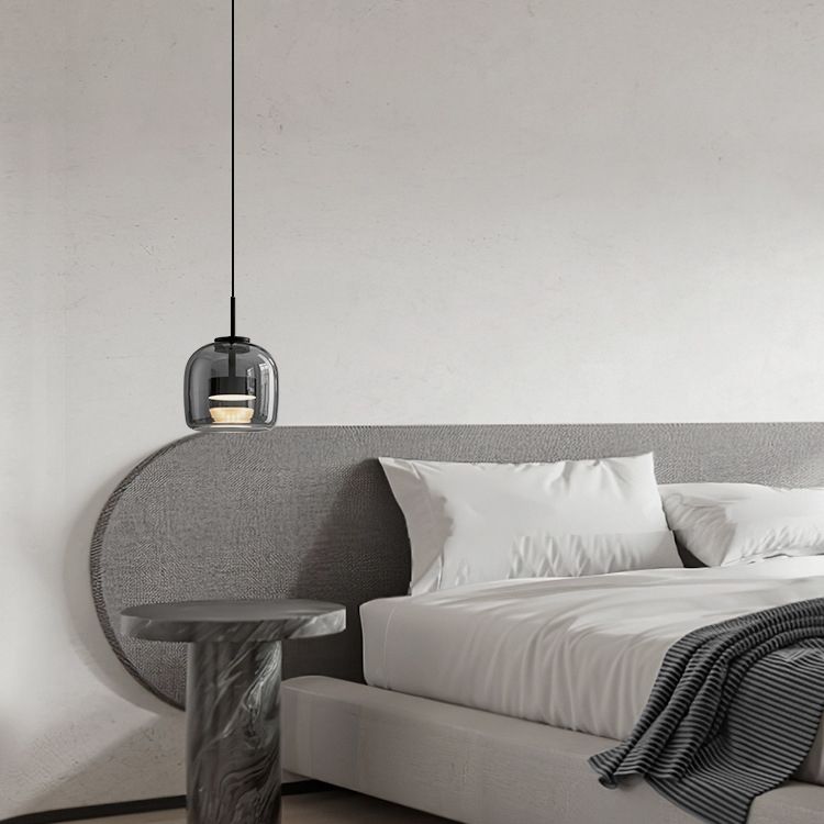 Rookgrijze glazen hanglamp met dimfunctie voor woonkamer eetkamer en slaapkamer industriële sfeerverlichting | Sulvida