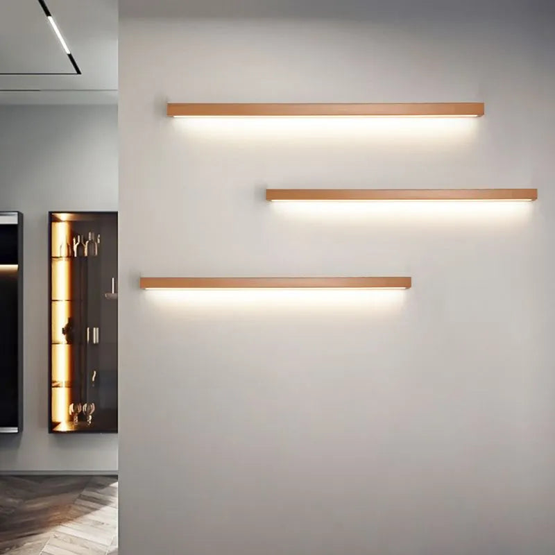 Moderne Wandlamp Hout met Acryl Spiegelverlichting voor Badkamer Slaapkamer Woonkamer Design 60 tot 120 cm | Sulvida