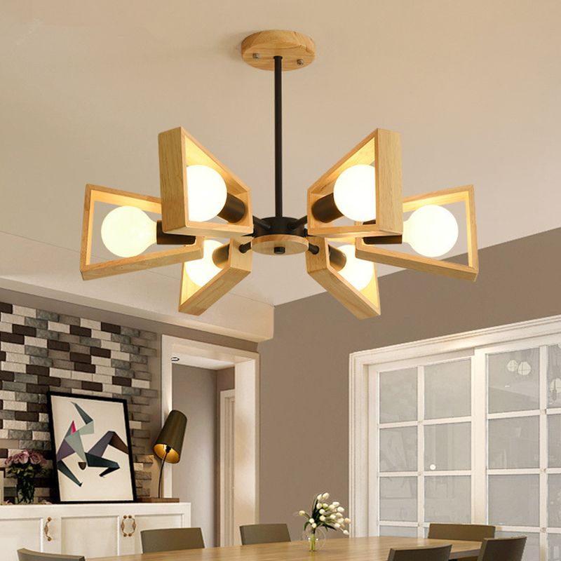 Geometrische Houten Sputnik Kroonluchter Modern Design Zwart Wit Massief Hout Metaal 3 5 6 8 Lichtpunten Eetkamer Lamp | Sulvida