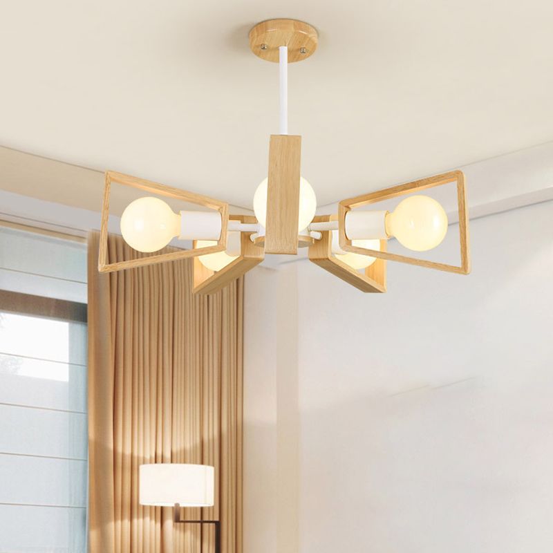 Geometrische Houten Sputnik Kroonluchter Modern Design Zwart Wit Massief Hout Metaal 3 5 6 8 Lichtpunten Eetkamer Lamp | Sulvida