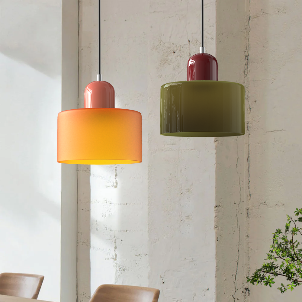Glazen Hanglamp Bauhaus Stijl E27 Fitting Gekleurde Kap Eetkamer Interieur Designverlichting Woonkamer | Sulvida