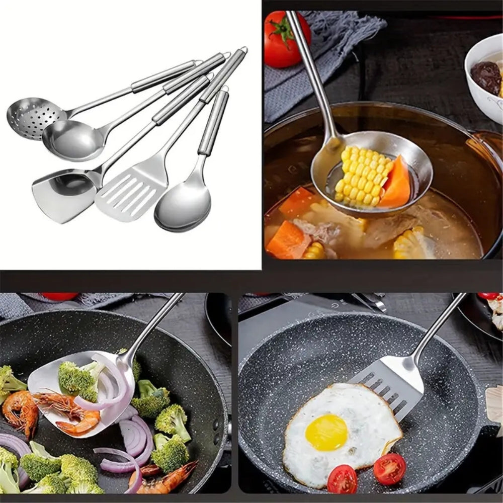 RVS Keukengerei Set 5-Delig met Ergonomische Handgrepen voor Professioneel Koken en Dagelijks Gebruik | Sulvida