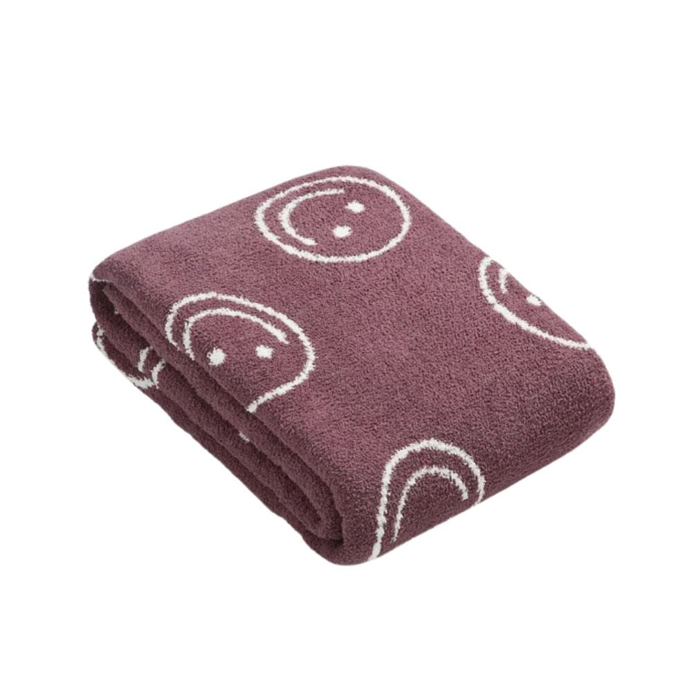 Pluche Plaid met Smiley Patroon – Zachte Fleece Deken voor Woonkamer Slaapkamer Bank Stoel Warm Decoratief | Sulvida