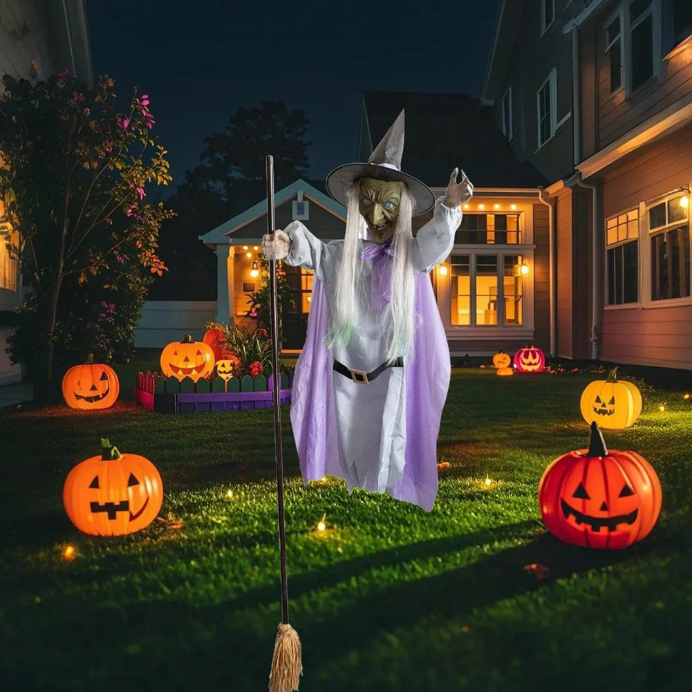 Bewegende Heks Decoratie 180cm – Lichtgevende Ogen Halloween Tuindecoratie Buiten Spookfeest Griezelig | Sulvida