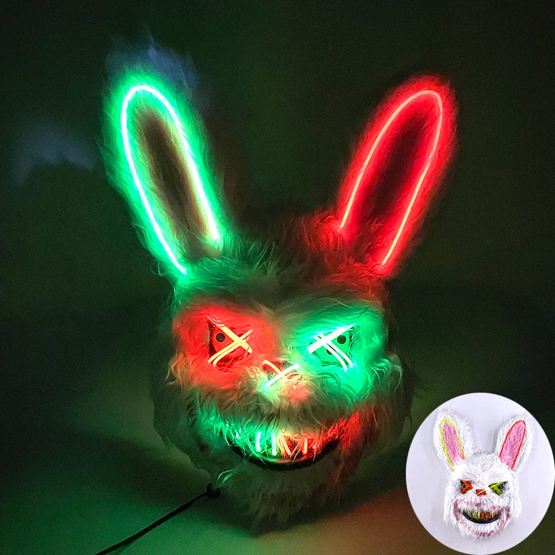 Verlicht Pluche Horrormasker Beer of Konijn met Neon Draad voor Feesten en Halloween Verkleedkleding | Sulvida