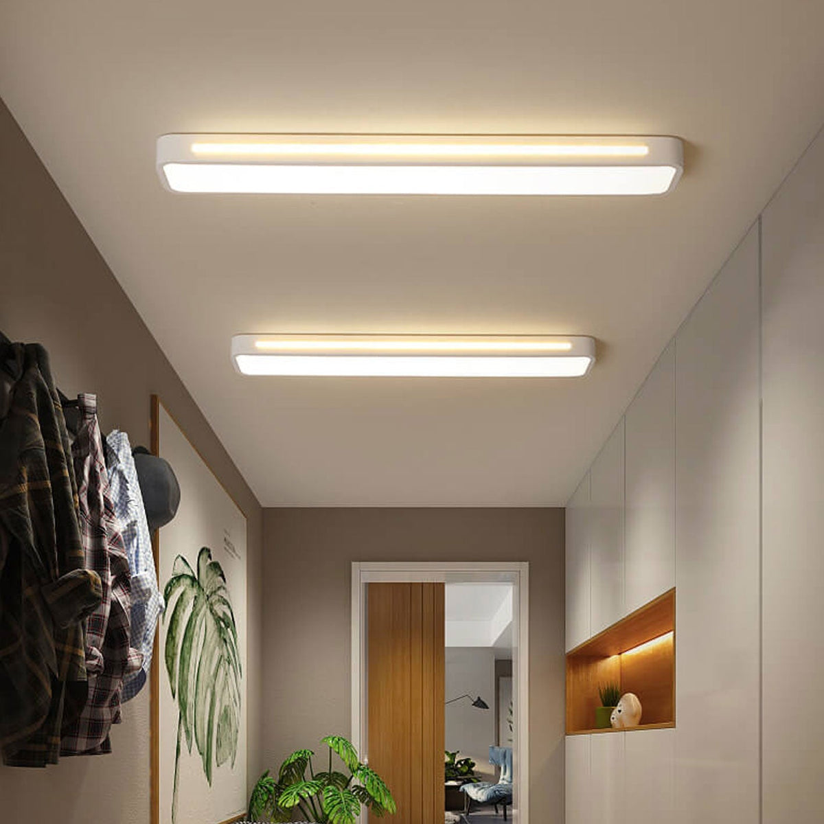 Langwerpige LED-plafondlamp voor hal en woonkamer minimalistische stijl zwart wit moderne verlichting | Sulvida