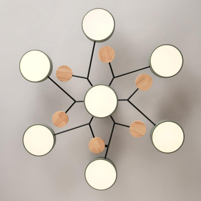 LED plafondlamp takkendesign Scandinavisch rond metaal hout wit groen grijs 89-111cm dimbaar woonkamer | Sulvida