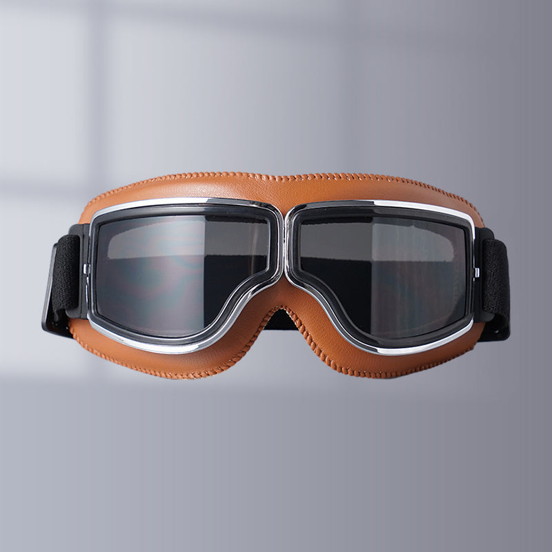 Motorgoggles Leer Vintage Aviator Over Bril Motorrijden Ski Bescherming UV Windscherm Verstelbaar Retro | Sulvida