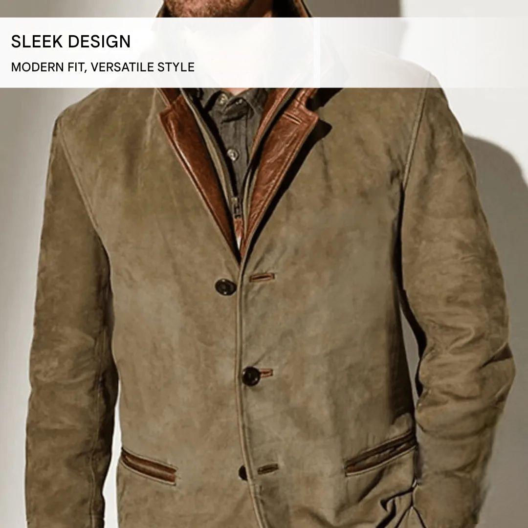 Wildleren Blazer Heren Herfst Bruin Zwart Blauw Khaki Reverskraag Tweeknops Casual Elegant Najaarscollectie | Sulvida
