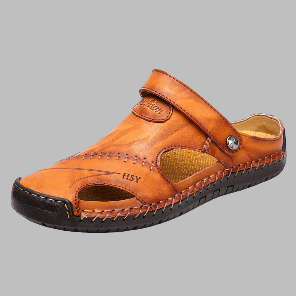 Leren sandalen heren platte zool antislip comfortabel zomer strand vakantie casual sandaal bruin zwart beige | Sulvida