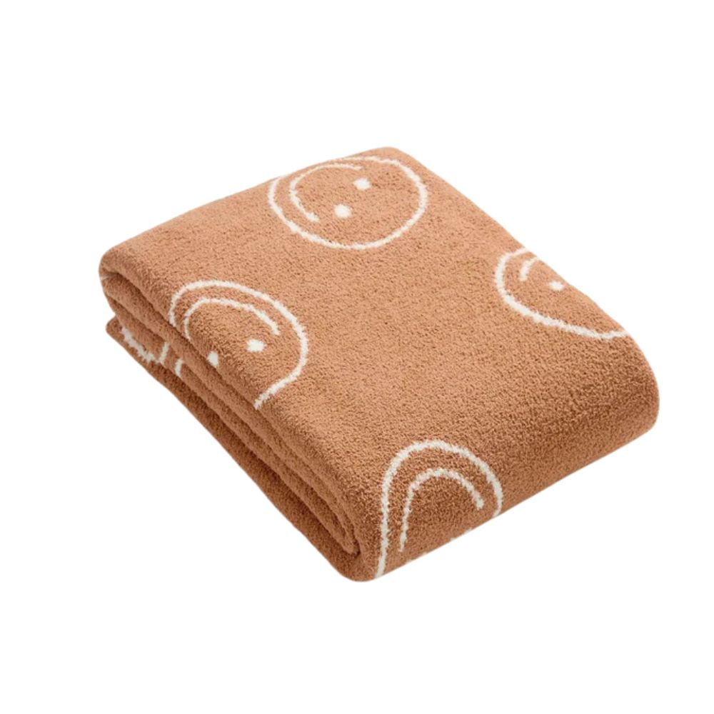 Pluche Plaid met Smiley Patroon – Zachte Fleece Deken voor Woonkamer Slaapkamer Bank Stoel Warm Decoratief | Sulvida