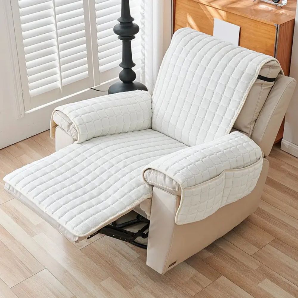 Gequilte Fauteuil-Hoes Microvezel met Zijvak Antislip Beschermhoes Huisdierbestendig Grijs Bruin Ivoor | Sulvida