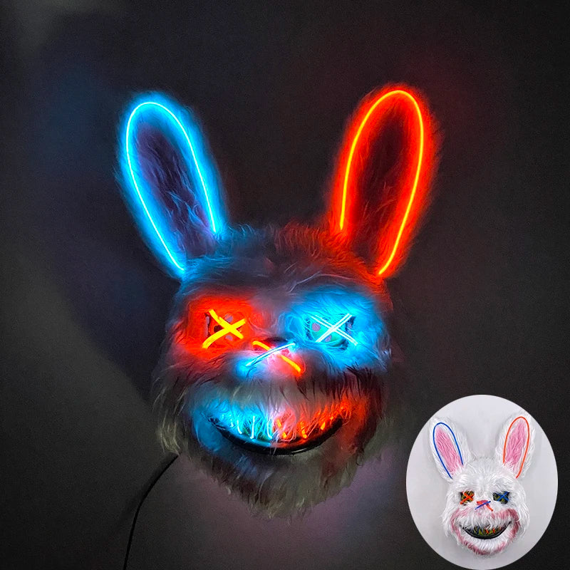 Verlicht Pluche Horrormasker Beer of Konijn met Neon Draad voor Feesten en Halloween Verkleedkleding | Sulvida