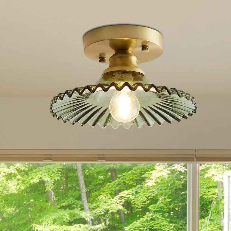 Plafondlamp geribbeld glas groen transparant industrieel design hangend montage woonkamer hal entree | Sulvida