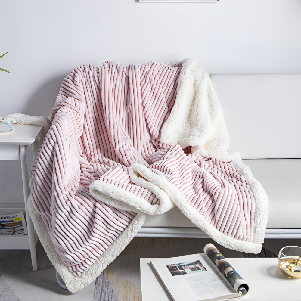 Dubbelzijdige Sherpa Plaid Gestreept met Fleece – Zacht Warm Dekbed voor Bank Bed Sofa Woonkamer en Lounge | Sulvida
