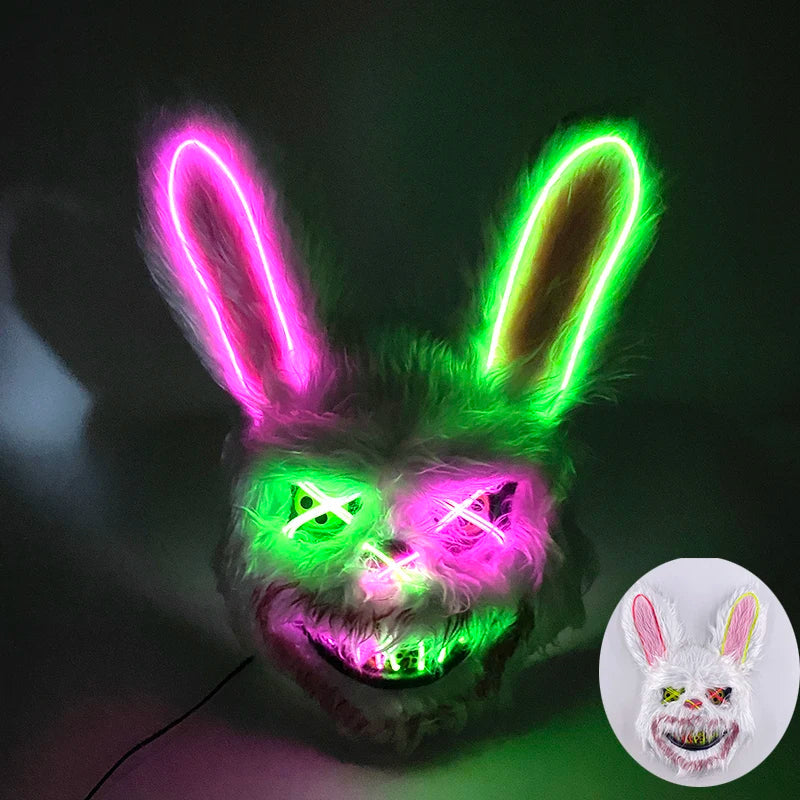 Verlicht Pluche Horrormasker Beer of Konijn met Neon Draad voor Feesten en Halloween Verkleedkleding | Sulvida