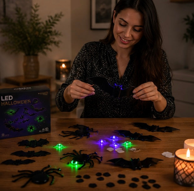 Lichtgevende 3D Vleermuisstickers met LED Verlichting Wanddecoratie Halloween Feest Decoratie Binnen Buiten | Sulvida