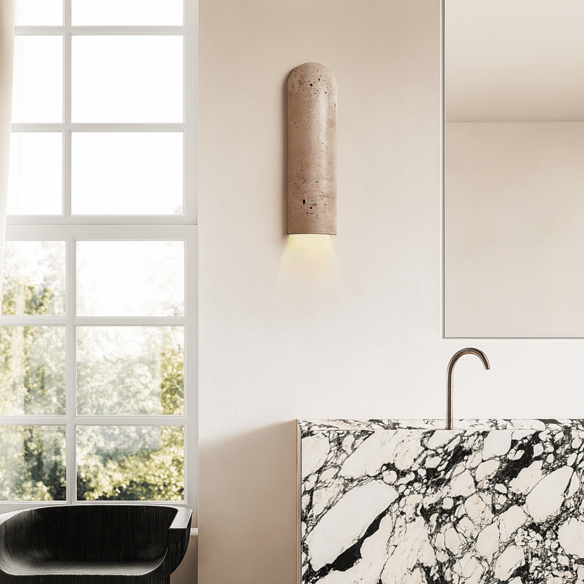 Wandlamp Natuursteen Travertijn LED Geel Warm Licht Handgemaakt Sfeervol Design Woonkamer Slaapkamer | Sulvida