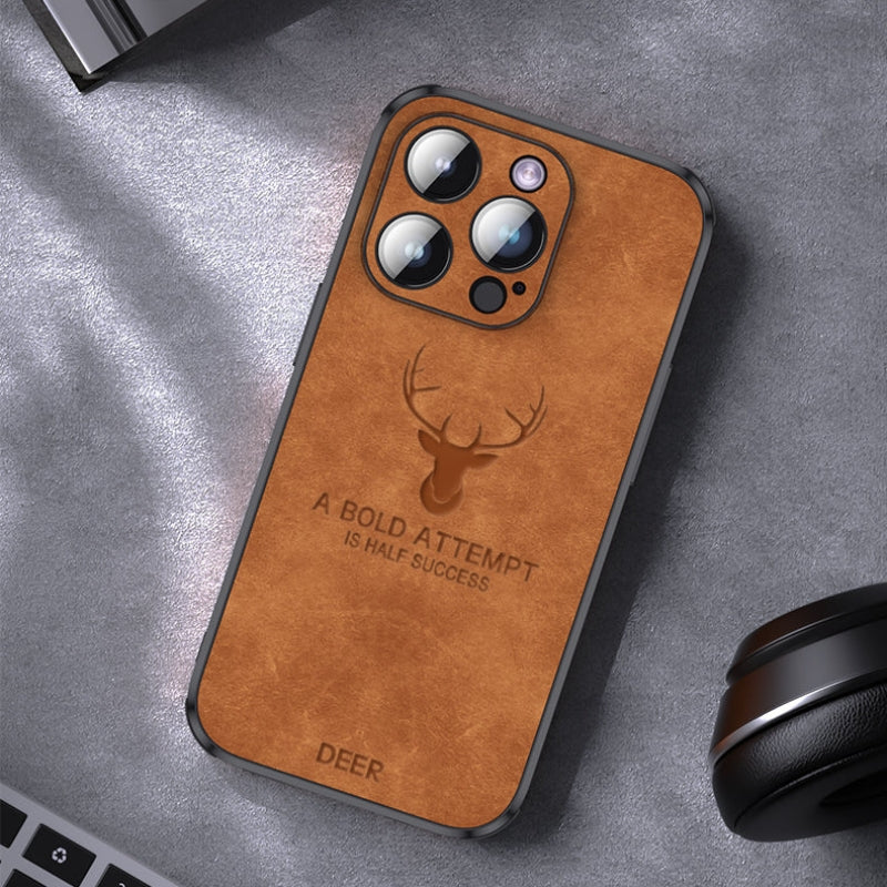 Lederen iPhone hoesje in wildleder met verhoogde kamerarand stofdempende bescherming en duurzame afwerking | Sulvida