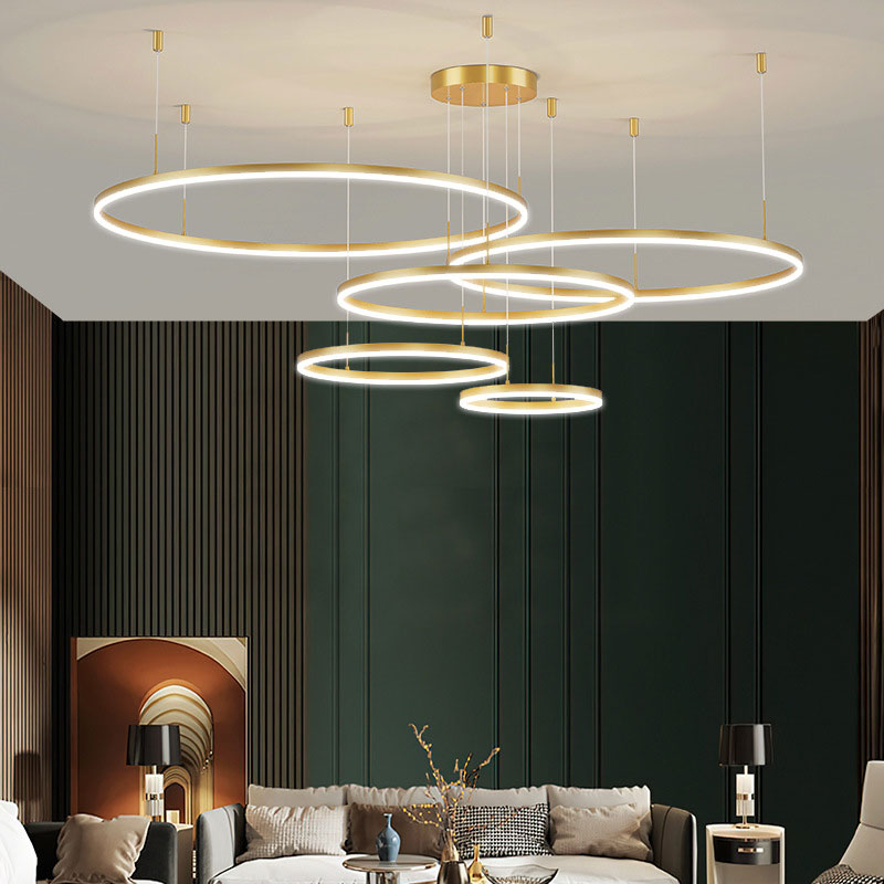 Hanglamp Metalen Ringen Zwart Goud Koffie LED Modern Dimbaar Eettafel Woonkamer Slaapkamer Verstelbaar | Sulvida