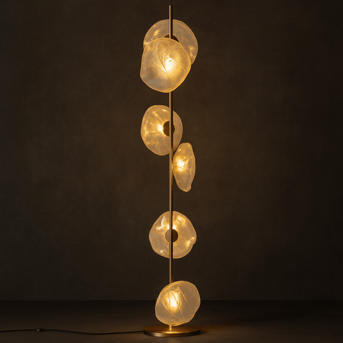 Glazen Vloerlamp Modern Design Goud Rookgrijs 6 Lampen LED Sculptuur Woonkamer Sfeervol Staande Lamp | Sulvida