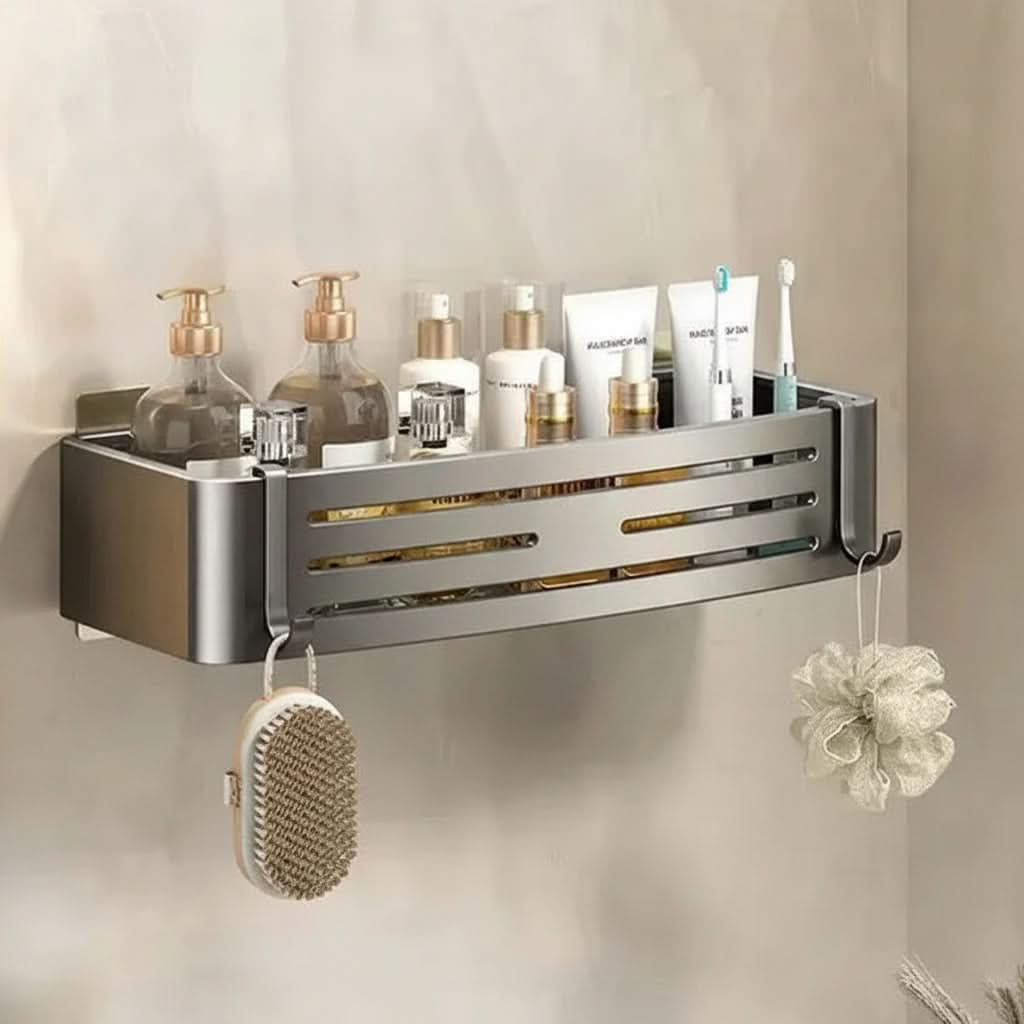 Aluminium Wandplank Badkamer Zelfklevend Zonder Boren Rek Opbergen Waterdicht Doucherek Organizer Plank | Sulvida