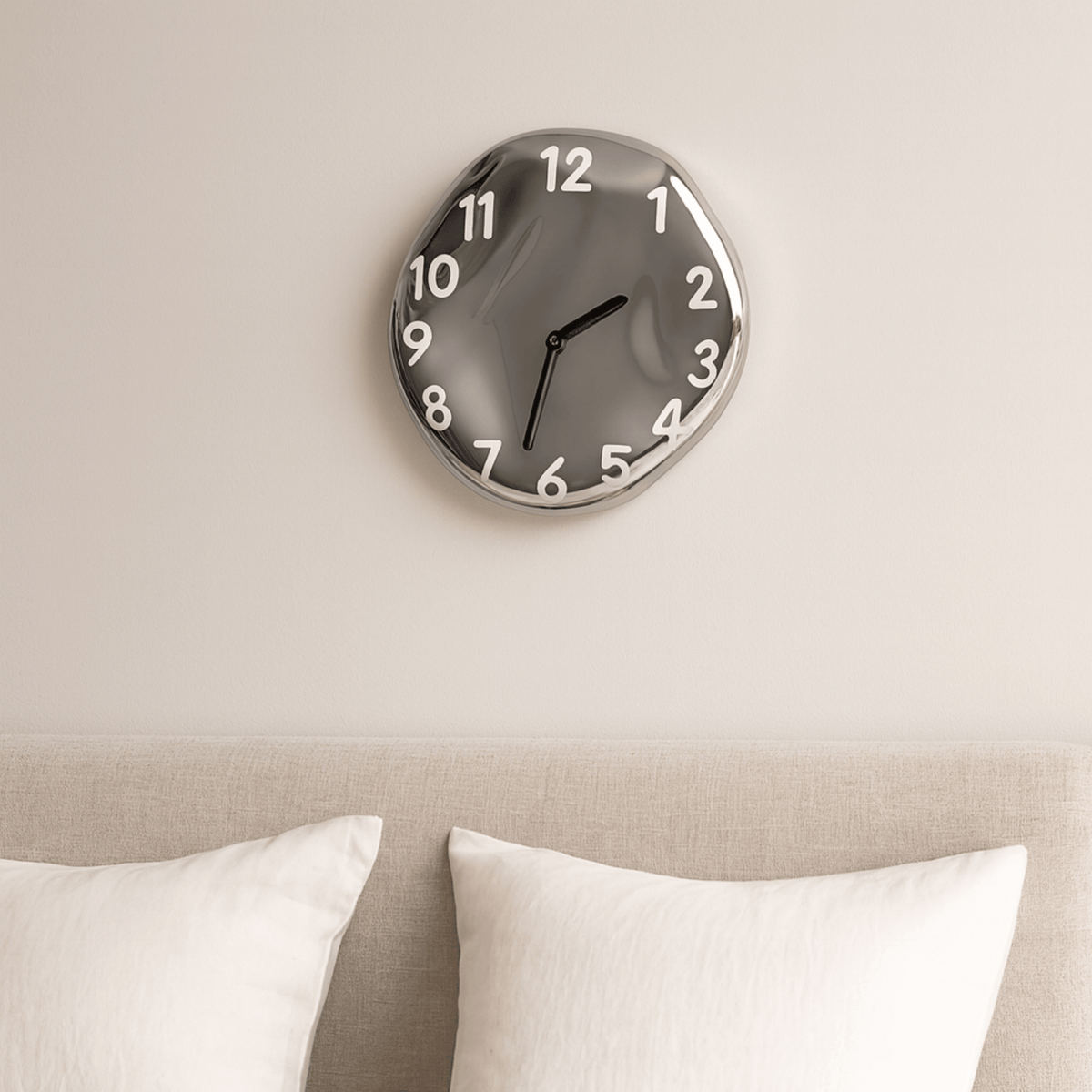 Keramische wandklok met chroomafwerking modern design stille uurwerk decoratief wonen woonkamer interieur | Sulvida