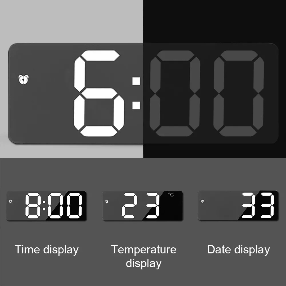 Digitale Wekker met LED Spiegel Display Tijd Datum Temperatuur Alarm Snooze Functie Slaapkamer Kantoor | Sulvida