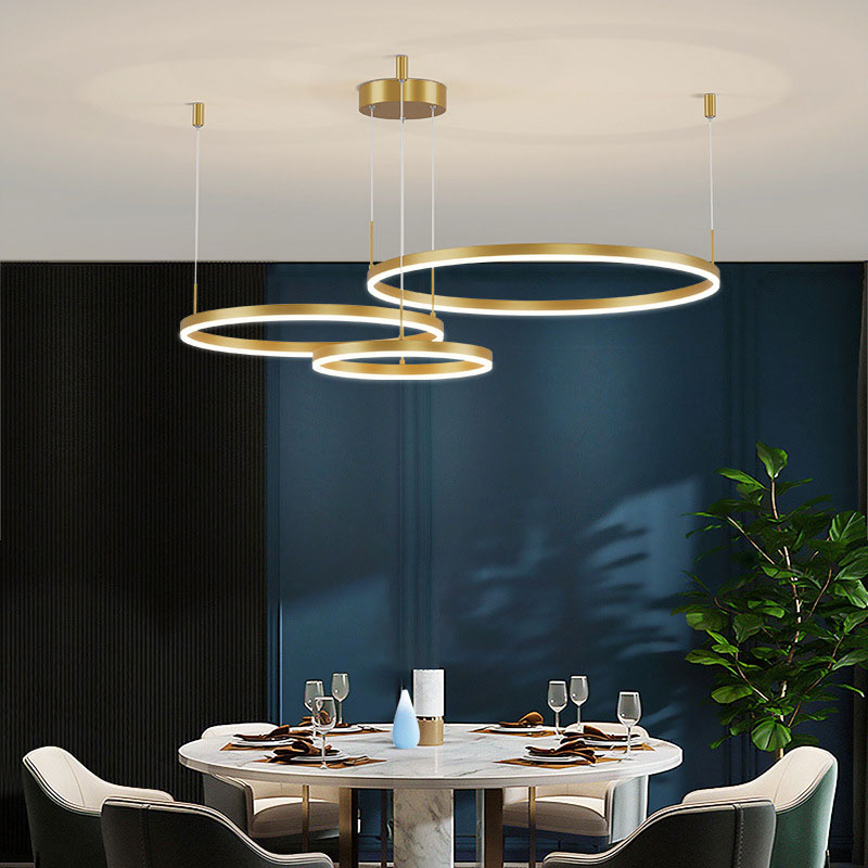 Hanglamp Metalen Ringen Zwart Goud Koffie LED Modern Dimbaar Eettafel Woonkamer Slaapkamer Verstelbaar | Sulvida