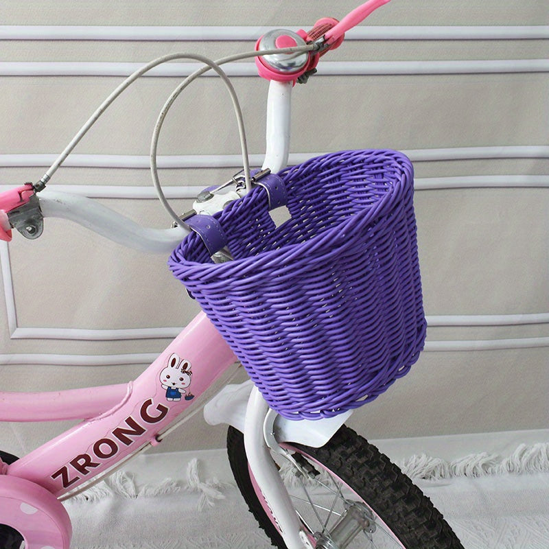 Geweven Fietsmand voor Kinderen Kunstriet Roze Wit Zwart Paars Bruin Stuurmand Fietsaccessoire Retro | Sulvida