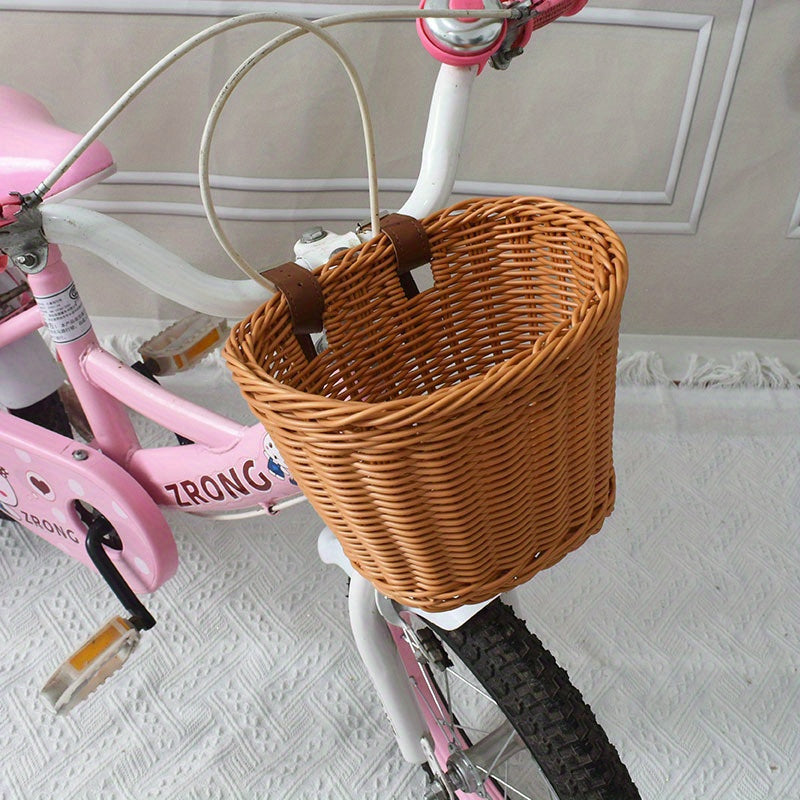 Geweven Fietsmand voor Kinderen Kunstriet Roze Wit Zwart Paars Bruin Stuurmand Fietsaccessoire Retro | Sulvida